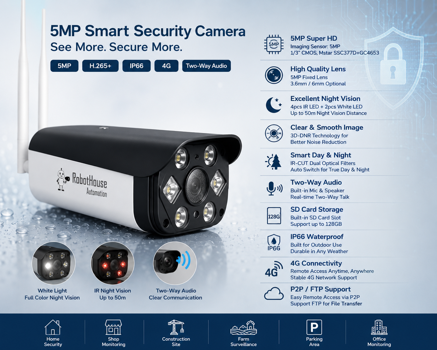 4G IR AND WHITE LED COLORFUL IP CAMERA | 5 MP | Plastic and metal case Camera